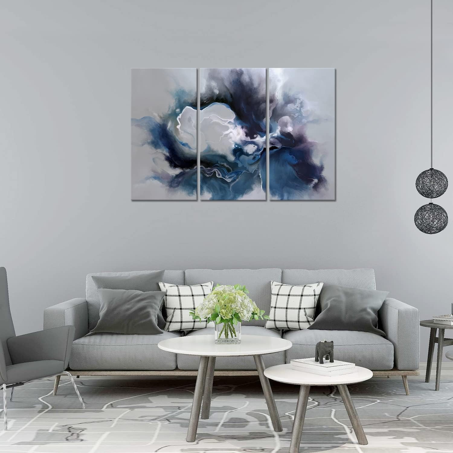 Blue and Grey Wall Art-Abstract Picture 3 Piece Canvas Print Wall Painting Modern Artwork Canvas Wall Art for Living Room Home Office Décor 12×16 inch