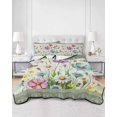 thumbnail image 2 of Full Size Quilt Bedding Set, Spring Flowers Reversible Summer Quilt 3 Pieces, Retro Boho Botanical Florals Butterfly Lightweight Bedspreads Coverlets with 2 Pillow Shams for All Seasons, 2 of 5