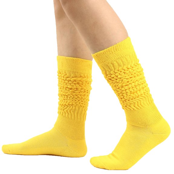 Wlynlyn Womens Long Socks Scrunch Long Knit Stacked Warm Winter Daily Party Solid Color Soft Knee High Boot Socks Stockings(1 size,Yellow)