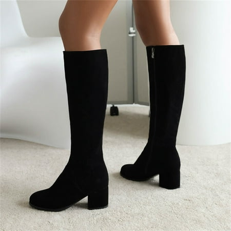 

ERTUTUYI Ladies Fashion Solid Color Suede High Heel Side Zipper Long Knee Boots Black 39