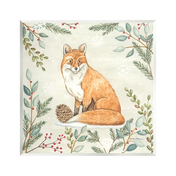 Stupell Industries Fox in Winter Forest Holiday Painting Unframed Art Print Wall Art, 12 x 12