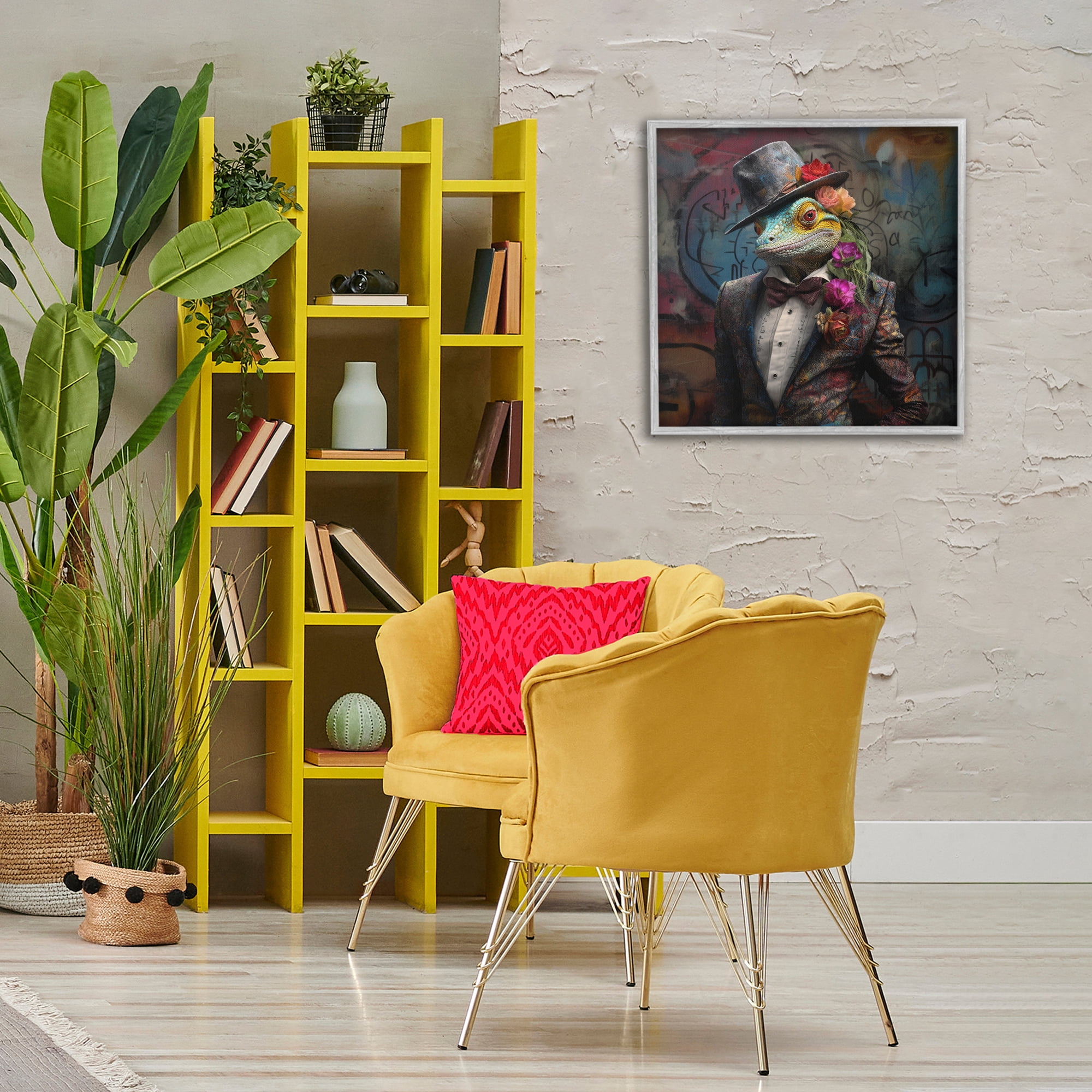 Stupell Industries Urban Graffiti Lizard Animals & Insects Painting Gray Framed Art Print Wall Art, 24 x 24
