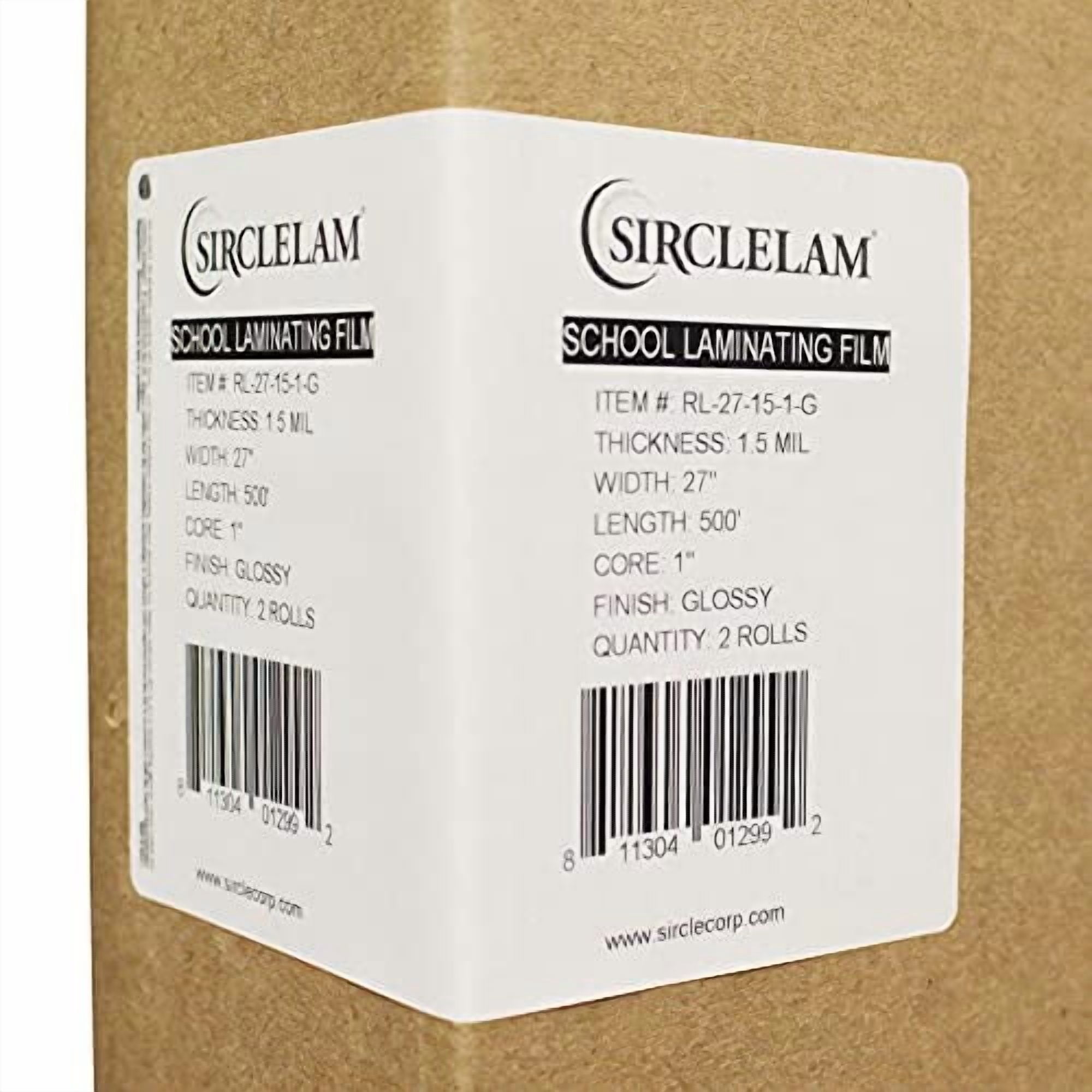 Sircle SircleLam School Laminating Film - 1.5Mil 27" x 500' - Clear Glossy - 1" Core - Qty: 2 Rolls