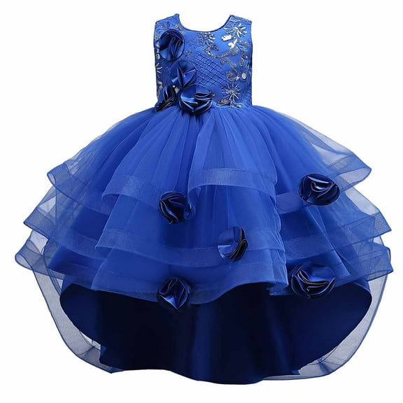 Elainilye Fashion Toddler Girls Princess Dress Embroidery Mesh Dress Gauze Dress Flower Girl Dresses for Wedding Party, Sizes 4-12Y,Blue