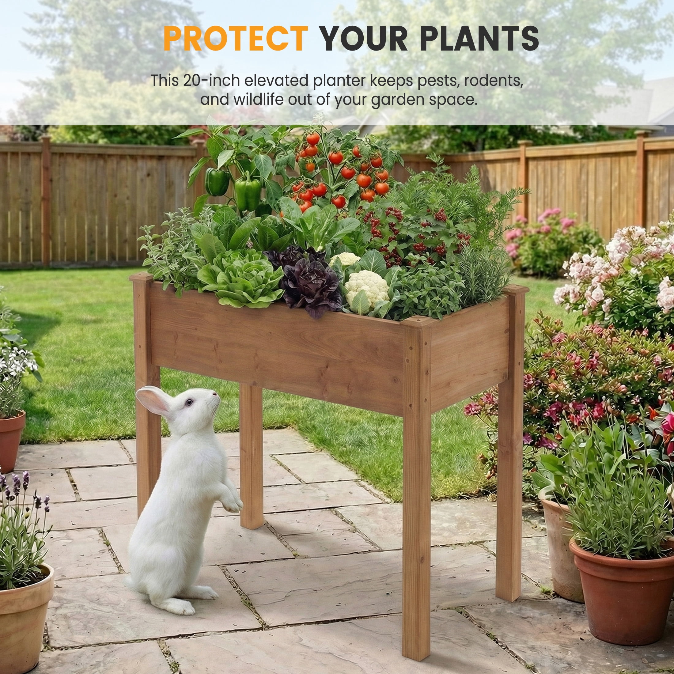 EDX Wooden Raised Garden Bed, Outdoor Planter Box Kit for Vegetables, Flowers and Herbs,Brown