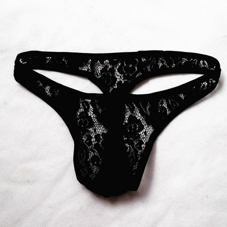 

TANGNADE Men Underpants Low-Waisted Lace Lingerie Pants Briefs Underwear Sexy Knickers Black + L