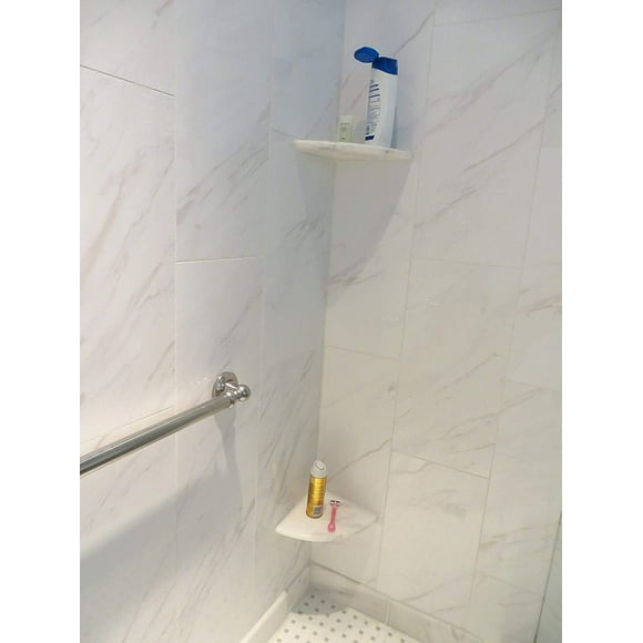 Corner Shelf White Marble Bianco Carrara Stone Two Sides Polished 9" x 9" Rounded Front