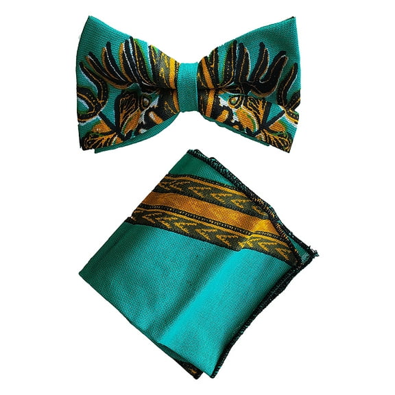 Teal African Dashiki Print Bow tie with Pocket Square
