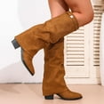 thumbnail image 5 of Brown Women'S Long Boots With Mid-Heel And Knee-High Design For Casual Winter Outfits Flock Material Comfort Fit, 5 of 9