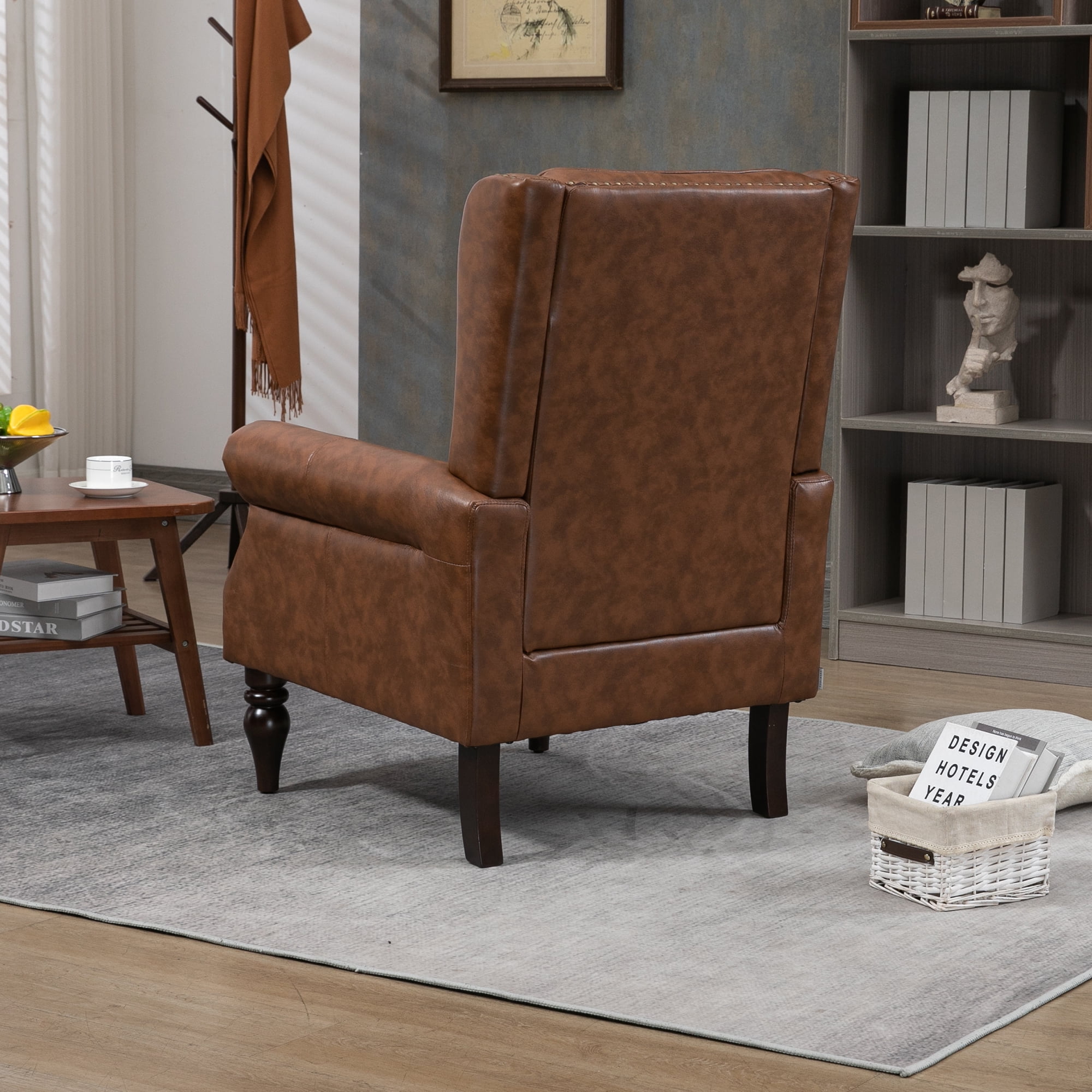 MAYEERTY Wood Frame Armchair, Modern Accent Chair Lounge Chair with Sturdy Wood Legs for Living Room Bedroom，Brown PU
