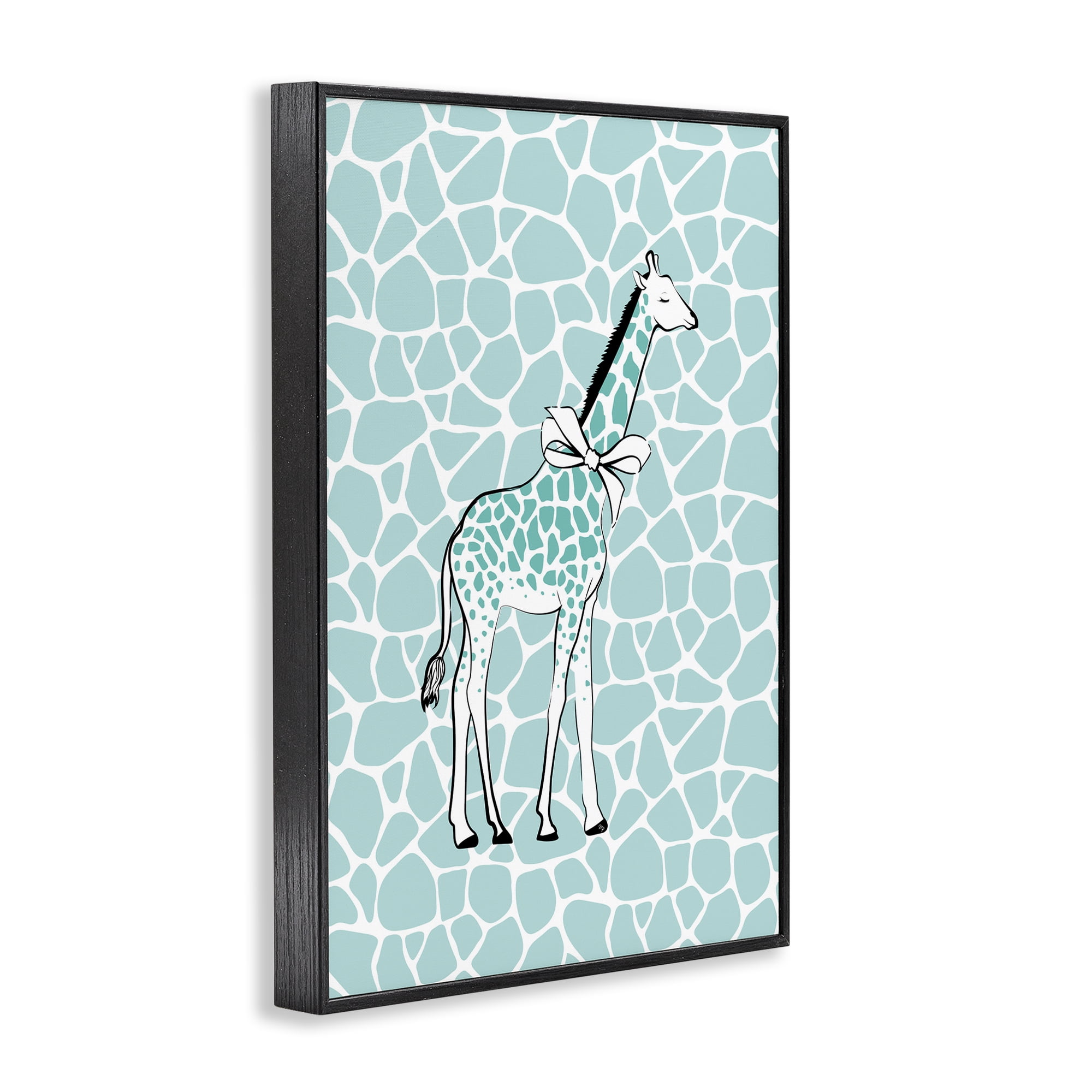 Stupell Industries Blue Patterned Glam Giraffe Animals & Insects Painting Black Framed Art Print Wall Art, 20 x 30