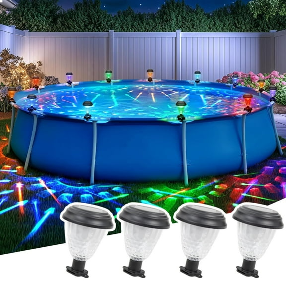 4PCS Solar Pool Lights for Framed Above Ground Pools, IP65 Waterproof RGB Color Light for Frame Swimming Pools
