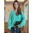 thumbnail image 5 of Women'S Fall Fashion Button Down Cardigan Sweater Loose Casual Cable Knit Sweater Coat Blue & Green S, 5 of 9