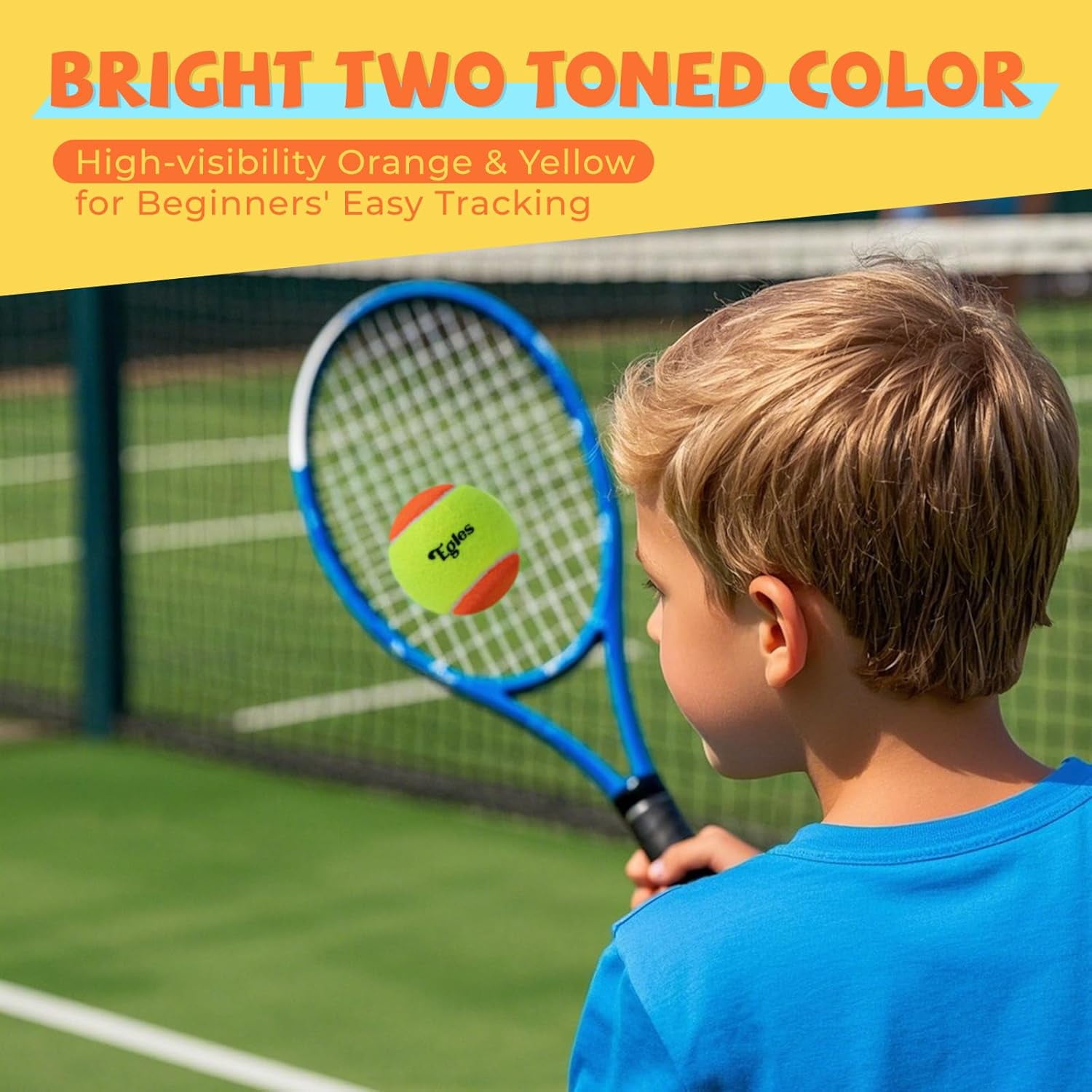 12/20/36/48/60 Pack Kids Tennis Balls 50% Low Compression Stage Tennis Ball, Practice Balls for Beginners, Youth Training & Dog Play,  Two-Tone Colors Tennis Balls with Mesh Bag for All Court