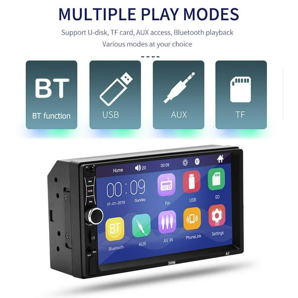 SWM A7 Doble 2 DIN Coche Estéreo Bluetooth AUX U Disco Radio en la unidad principal del tablero JShteea Accesorios para autos y motos