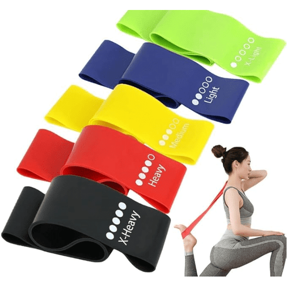 Pack of 5 Resistance Bands Mini Loop Set Hip Band/Toning Exercise Band for Gym Booty Belt/Latex/ for Fitness/Exercise Bands for Gym Home & Yoga Multicolor(600*50mm)