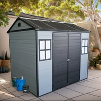 8 x 6 FT Resin Outdoor Storage Shed with Floor, All-Weather Plastic Garden Shed with Lockable Doors & 2 Windows, Tool Storage Shed for Poolside, Backyard, Patio, Grey