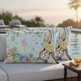 thumbnail image 5 of Happy Easter Pillow Covers 2 Pack Bunny Floral Egg Trees Teal Green Wood Grain Pillowcase Waterproof Outdoor Throw Pillow Cover for Patio Balcony Rectangular Cushion 20”x12”, 5 of 9