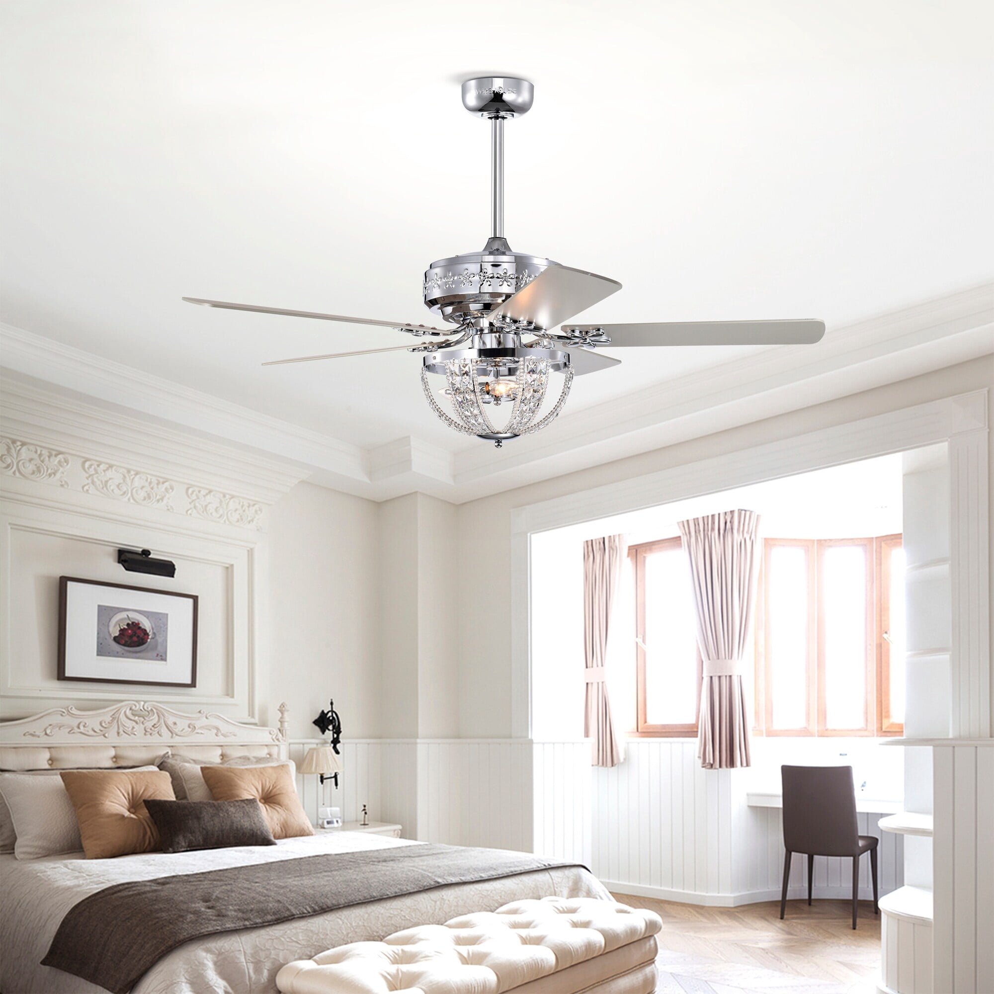 Warehouse of Tiffany AY13Y13CR Santana 52 in. 3-Light Indoor Polished Chrome Finish Ceiling Fan with Light Kit