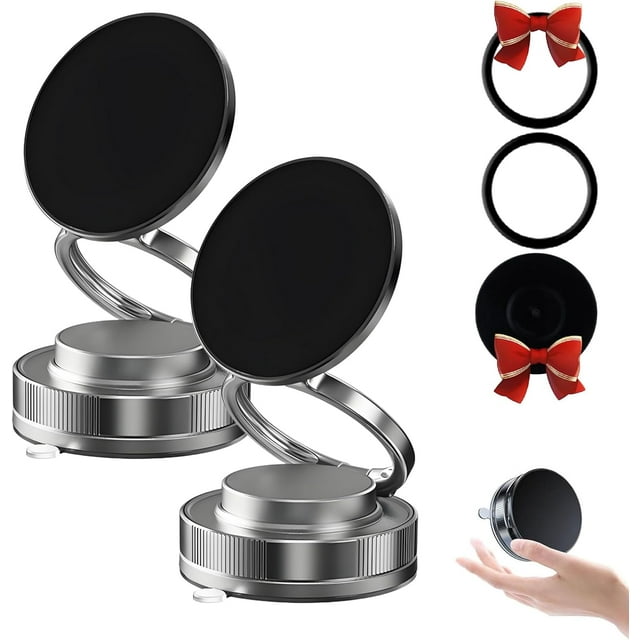 Upgraded Magnetic Phone Holder with Suction Cup for Car, 360° Adjustable, Strong Vacuum Lock Base, Hands-Free Mount for All Phones, for Dashboard, Windshield, Home & Office Use (White*1)