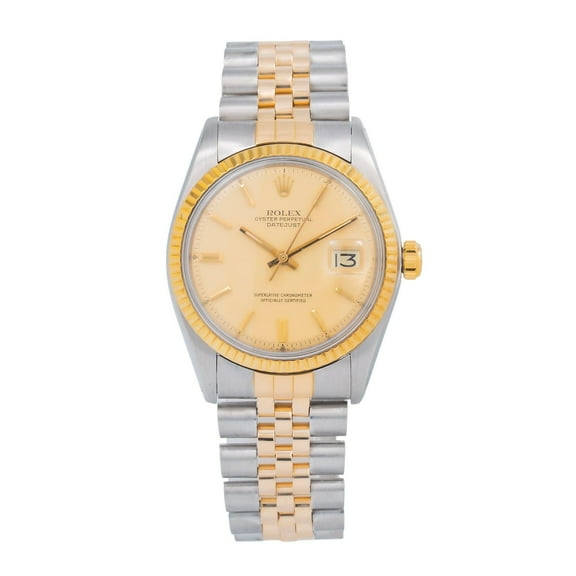 Pre-Owned Rolex Datejust 36MM 1601 Champagne Dial Fluted Bezel Two Tone Yellow Gold Jubilee Bracelet