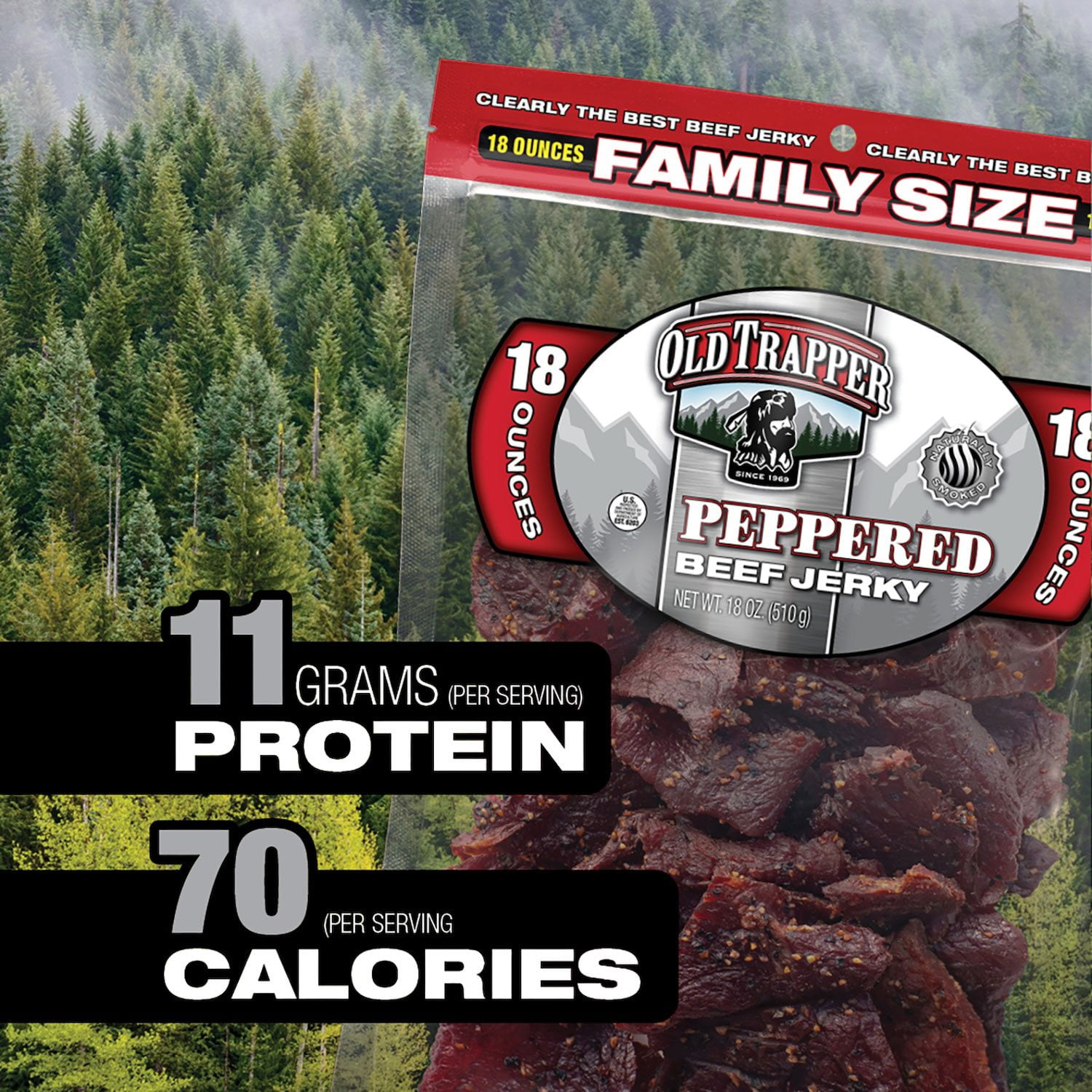 Old Trapper Peppered Beef Jerky, 2 Pack, 18 oz with bowl by OMA