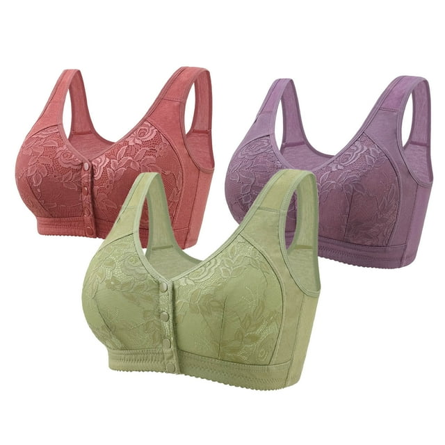 Women's Shape & Support Wirefree Bra Embroidery Front Button Large Size Underwear Bra Without Steel Rim Womens Bras Multicolor 50/115