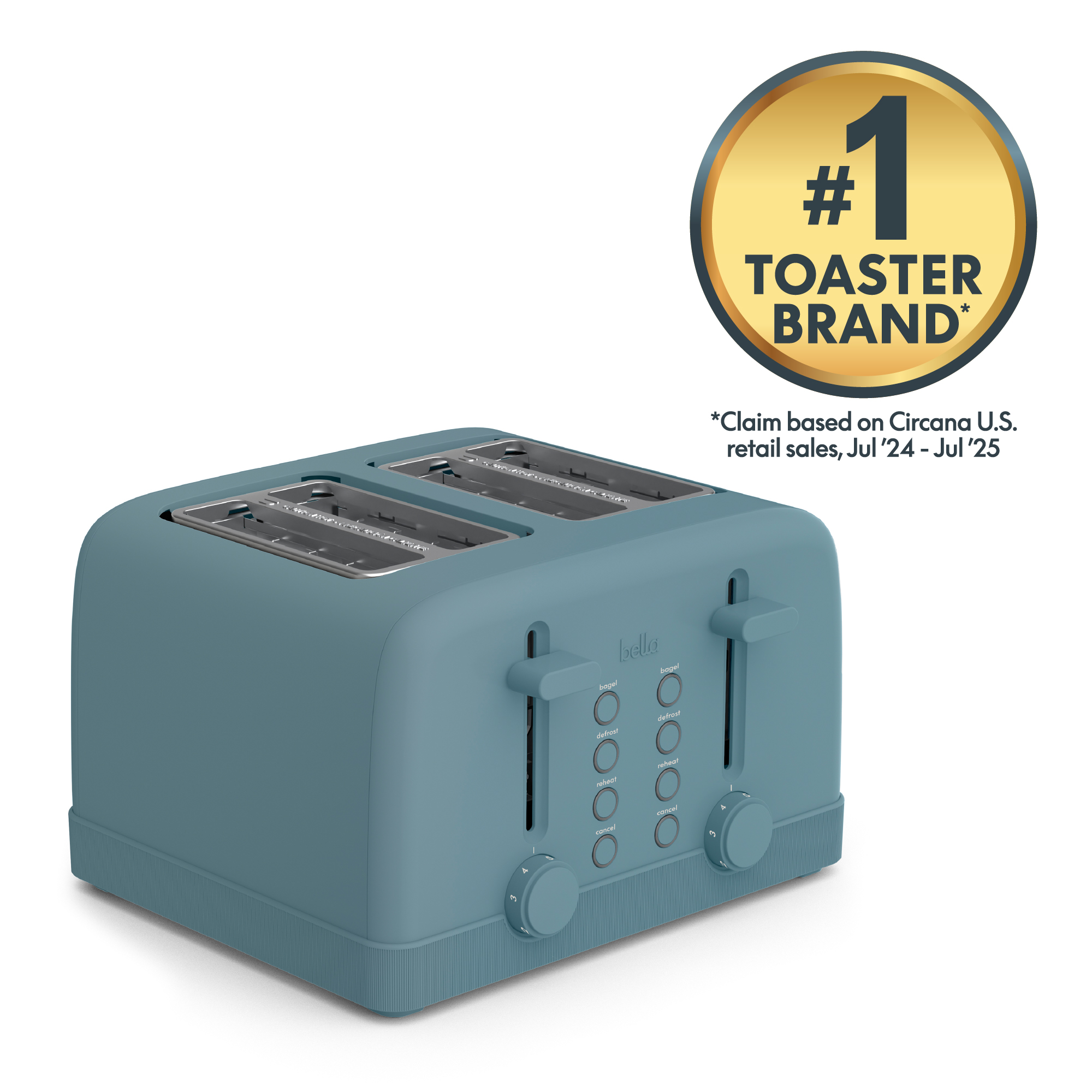 bella 4-Slice Toaster, 6 Setting Shade Control with Reheat, Cancel, Bagel & Defrost Buttons, Removable Crumb Tray, Anti Jam & Auto Shutoff, Surf