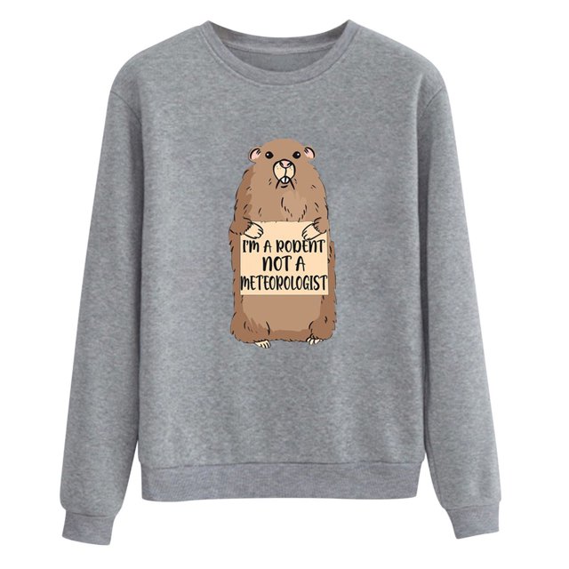 Gibobby Sudadera sin capucha y ocio Linda sudadera de marmota – Sudadera feliz del día de la marmota Sudadera cómoda para mujer para los amantes de la marmota (tipo 4)(Gris, XXL)