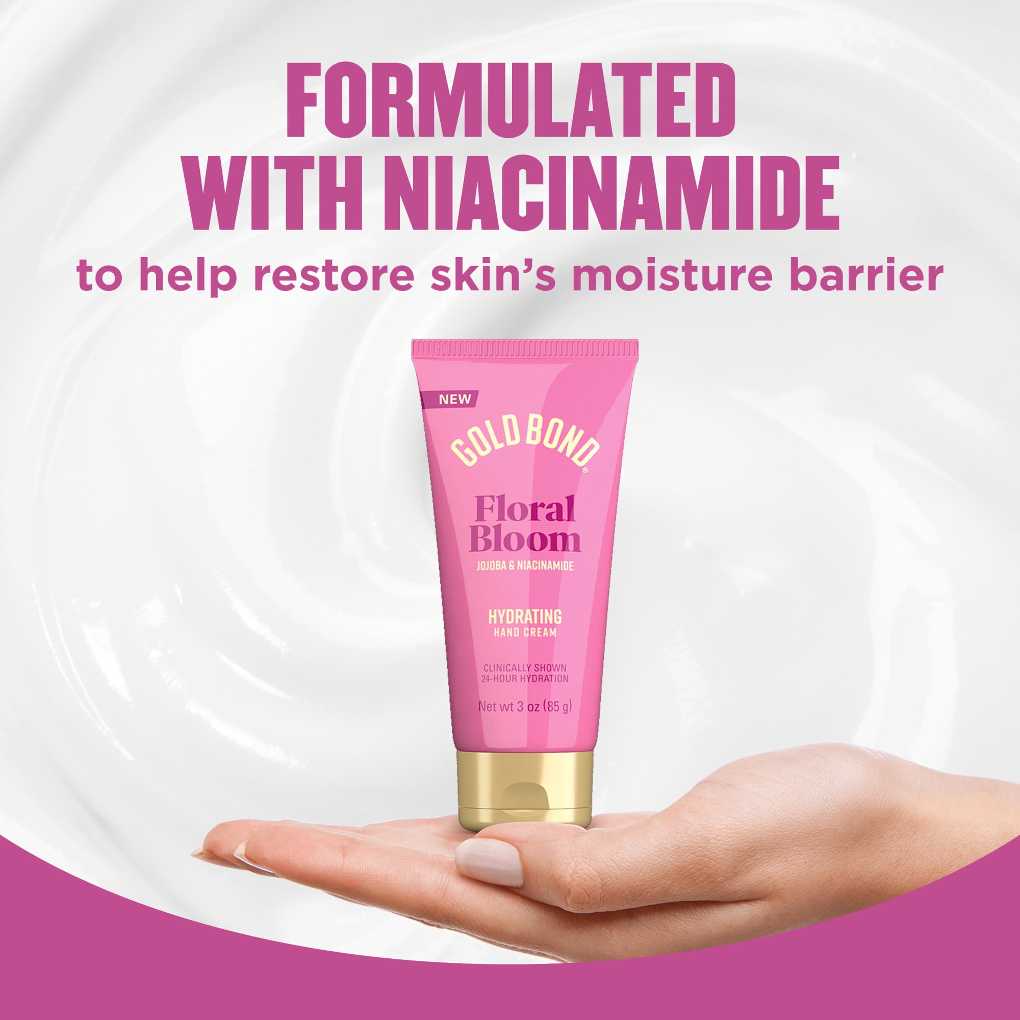 Gold Bond Floral Bloom Hydrating Hand Cream, Lightweight Everyday Hand Cream with Jojoba to Hydrate Skin and Niacinamide to Help Restore Skin’s Moisture Barrier, Fresh Floral Bloom Scent, 3 oz