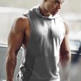 thumbnail image 4 of Camiseta sin mangas con capucha para entrenamiento de Hukapapa para hombre, camiseta sin mangas con corte de músculos para culturismo, sudadera con capucha para gimnasio, azul real y gris, 4 of 5