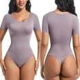 thumbnail image 3 of ITSAME Womens Shapewear Bodysuit, Short Sleeve Ultra Firm Scoop Neck Seamless Compression Jumpsuit Purple 3XL, 3 of 4