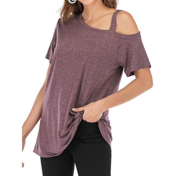 YouLoveIt Women's Shirts Short Sleeve T-shirt Plus Size Casual Off Shoulder T-Shirt Blouse Loose Plus Size Tops Cold Shoulder T Shirts Twist Knot Tunics Tops