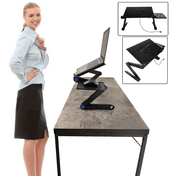 360° Adjustable Laptop Table Stand Lap Sofa Bed Computer Notebook Desk with 2 Built-in Cooling Fans - Portable and Ergonomic Workstation for Ultimate Comfort and Productivity