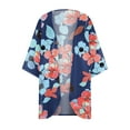 thumbnail image 4 of SDJMa Women's Lightweight Open-Front Cardigan Sweater Women's Floral Print Puff Sleeve Kimono Cardigan Loose Chiffon Cover Up Casual Blouse Tops, 4 of 5