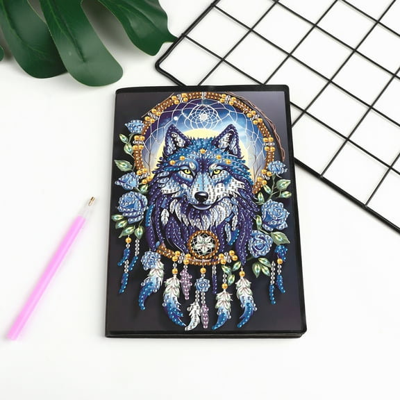 Diamond Painting Kit Notebook, Wolf Dreamcatcher DIY Art Craft Kit, A5 Perfect Creative Gift, Diamond Decoration, Suitable for Painting, Writing, and Notebook Use