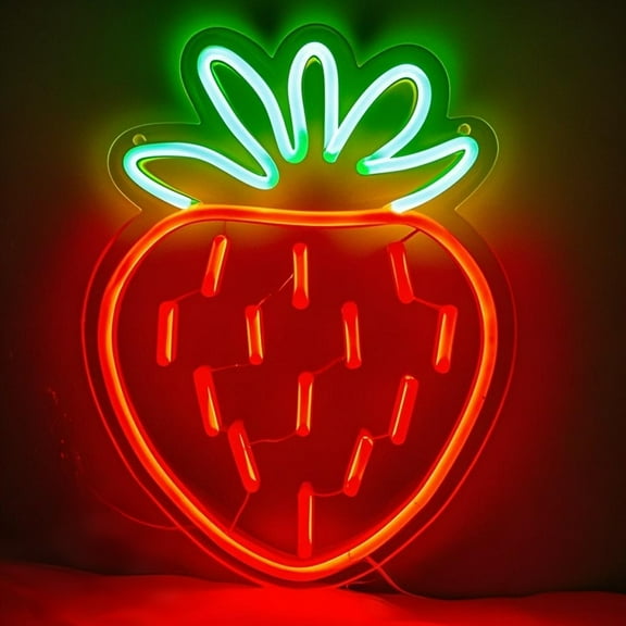 Strawberry Neon Sign,Fruit Red Strawberry Neon Light for Kids Bedroom Fruit Shop Bar Birthday Christmas Party Gift Decor