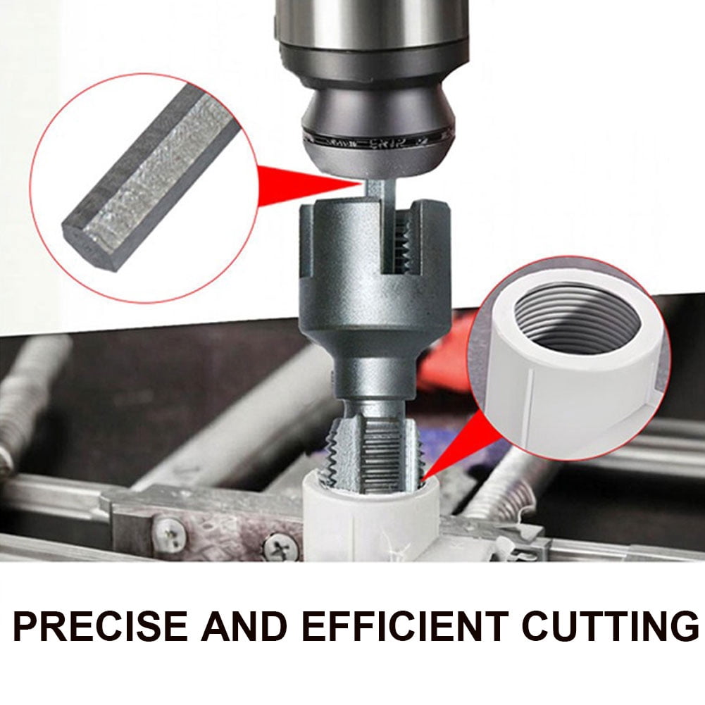 2025 Pipe Thread Cutting Tool,Electric Drill Compatible PVC Pipe Threader Kit, 1/2'' 3/4'' Internal External Rethreading Maker