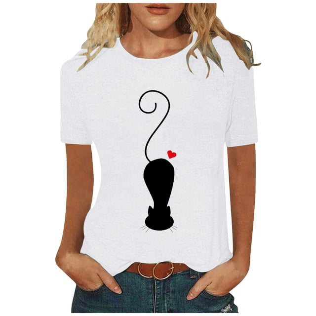 Blusas y camisas con estampado floral de cuello redondo y manga corta informales con estilo para primavera y verano para mujer OAVQHLG3B Store lin121212