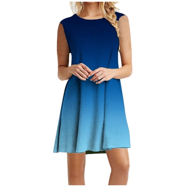 Vestido sin mangas de moda para mujer con cuello redondo y estampado degradado informal Pompotops ghjkhdj2678