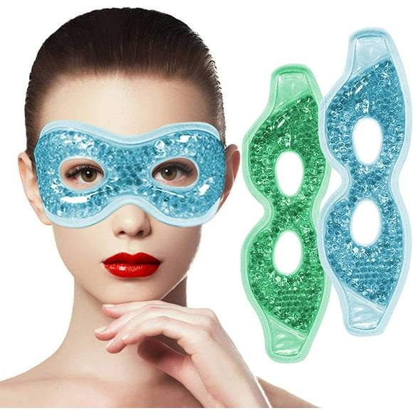 2 PCS Gel Beads Ice Eye Mask with Eye Holes Reusable Cooling Eye Mask, Hot and Cold Eye Mask Pack for Puffy Eyes, Dry Eyes, Dark Circles, Migraines and Tension Relief, Blue and Green
