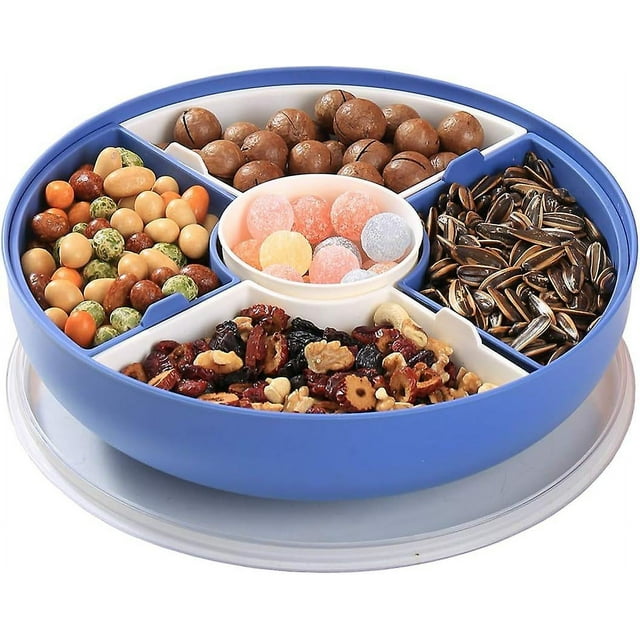 Cuencos multiusos para fiestas, perfectos para frutas, frutos secos, caramelos, galletas y verduras. Juego de platos para servir divididos en color azul con tapa