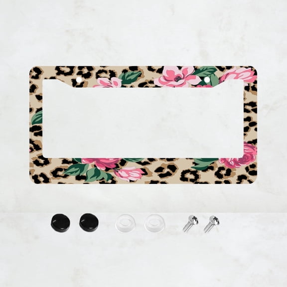 Pink Flowers License Plate Prame Aluminum Rust-Proof Auto Parts License Plate Decorative Screws Fit Standard 2 Holes 1 U.S. License Plate, 12x 6 Inch