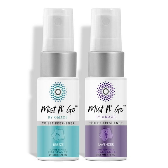 MIST N' GO By OMAZE Refresh Toilet Spray | Bathroom Spray Odor Eliminator | Toilet Smell Eliminator Deodorizer - Breeze   Lavender (0.68 Oz x2)