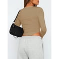 thumbnail image 4 of xiaxaixu T-Shirts Courts Ajustés pour Femmes Manches Longues Col Rond Ourlet Incurvé Couleur Unie Blouses Habillées, 4 of 7