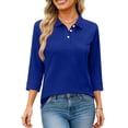 thumbnail image 4 of Nestiefly Polo Shirts for Women's 3/4 Sleeve Tops Golf Tees Collared Cotton Shirt Business Casual Womens Tops Blue M, 4 of 5