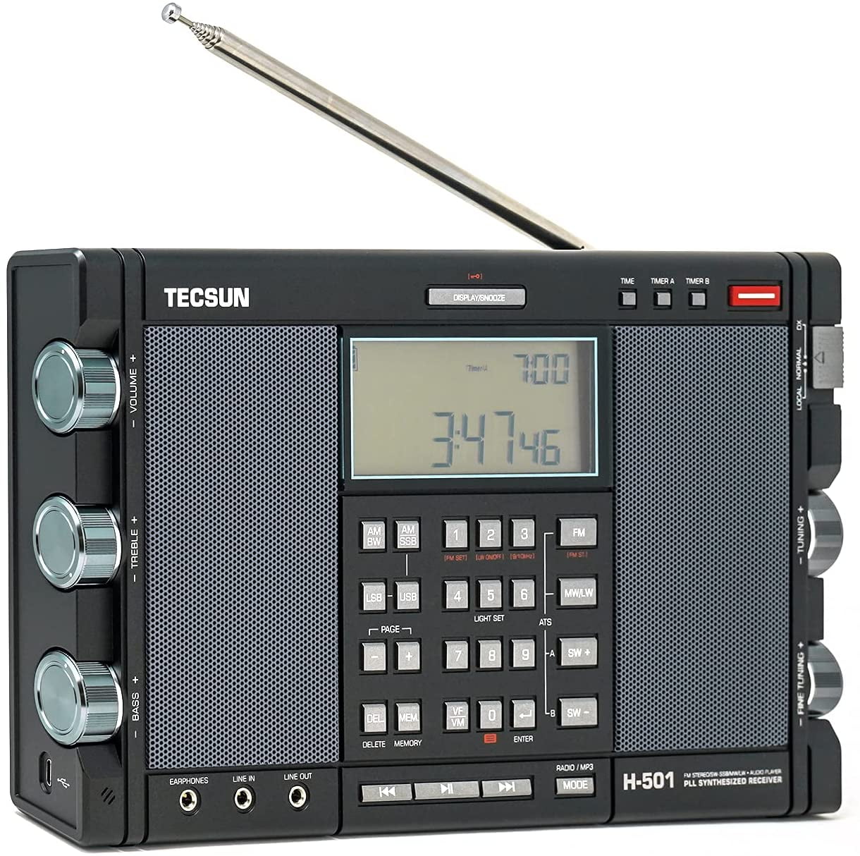 Tecsun H-501 BatteryDual Speaker Portable Shortwave Radio with Stereo Earphones, Black