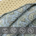 thumbnail image 3 of 3 Piece Classic Country Cottage Cotton Reversible Quilt Bedding Set, Comforter Set, Bedspread for Guest Room, Bedroom, Home, Apartment, Dorm, Hotel, RV, Cottage, Green Paisley, King, 3 of 5