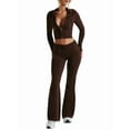 thumbnail image 1 of Conjunto de Dos Piezas de Punto para Mujer: Suéter de Larga con Cremallera, Sudadera Corta con Capucha y Pantalón Acampanado. Color Café L, 1 of 8