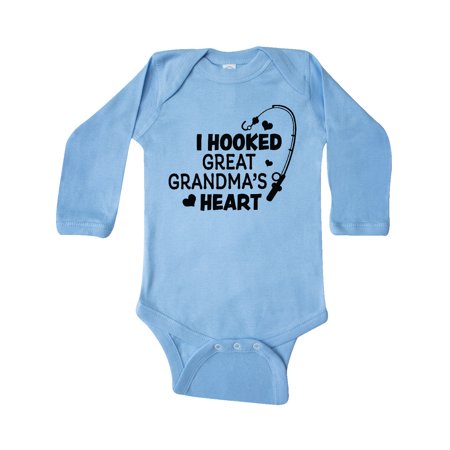 

Inktastic I Hooked Great Grandma s Heart with Fishing Rod Gift Baby Boy or Baby Girl Long Sleeve Bodysuit